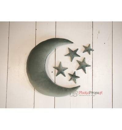 SZARY Zestaw księżyc + 5 gwiazdek