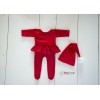 Weihnachtssamt-romper + Mütze mit Bommel NB